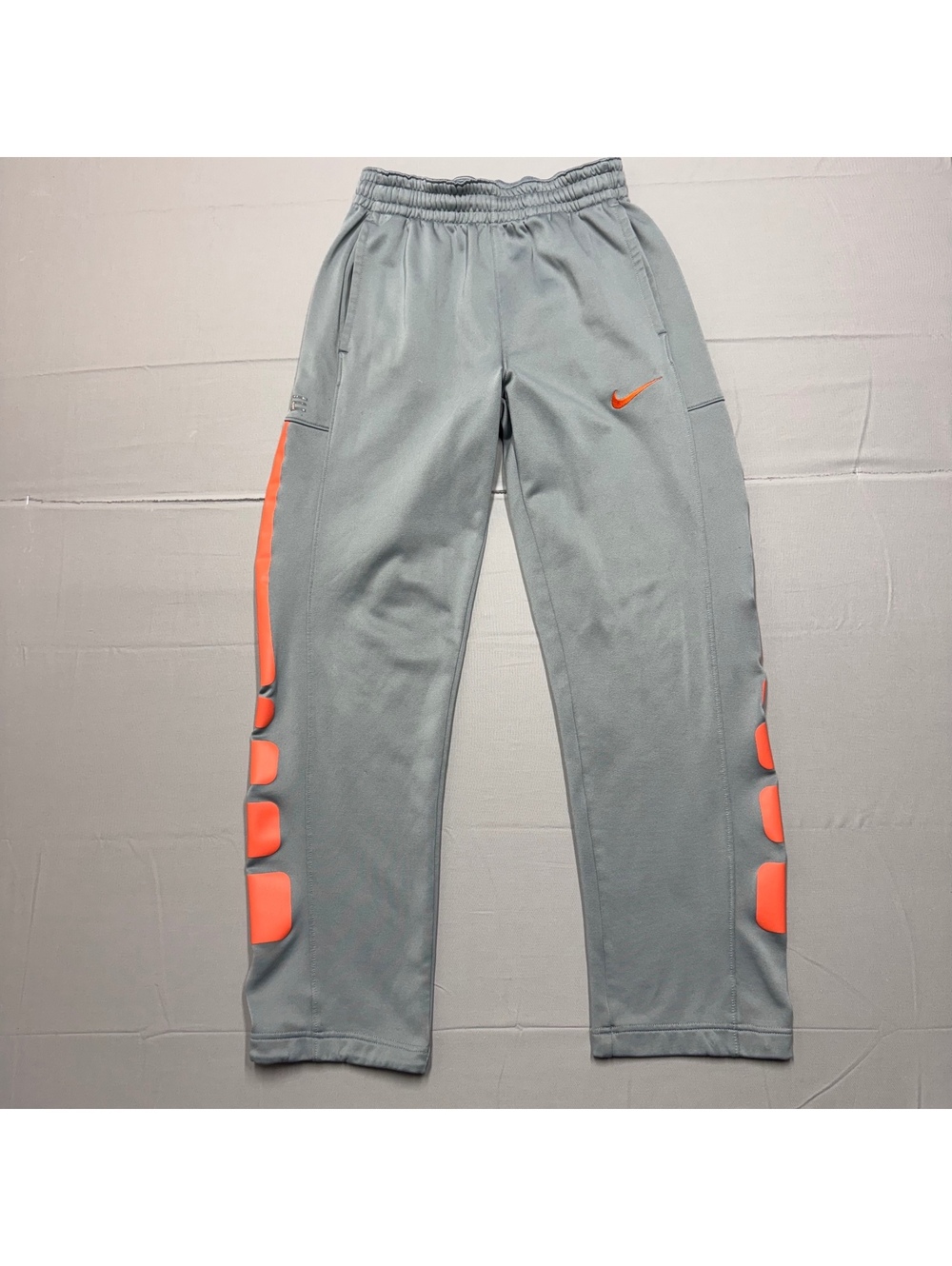 Nike Kids Elite Therma-FIT Basketball Pants Fleece Gray Orange Kids L Athletic